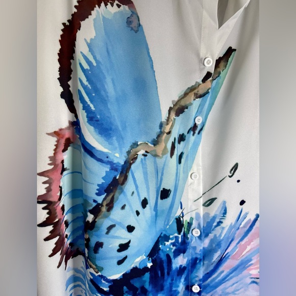 Butterfly Oversized Shirt Bohemian Casual Beach Dress Coverup - Picture 5 of 7